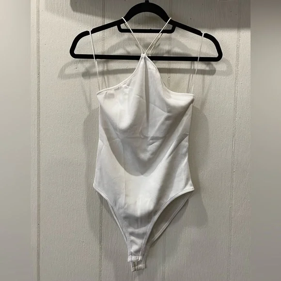 Zara white/ cream cotton ribbed halter bodysuit size M - Picture 4 of 10